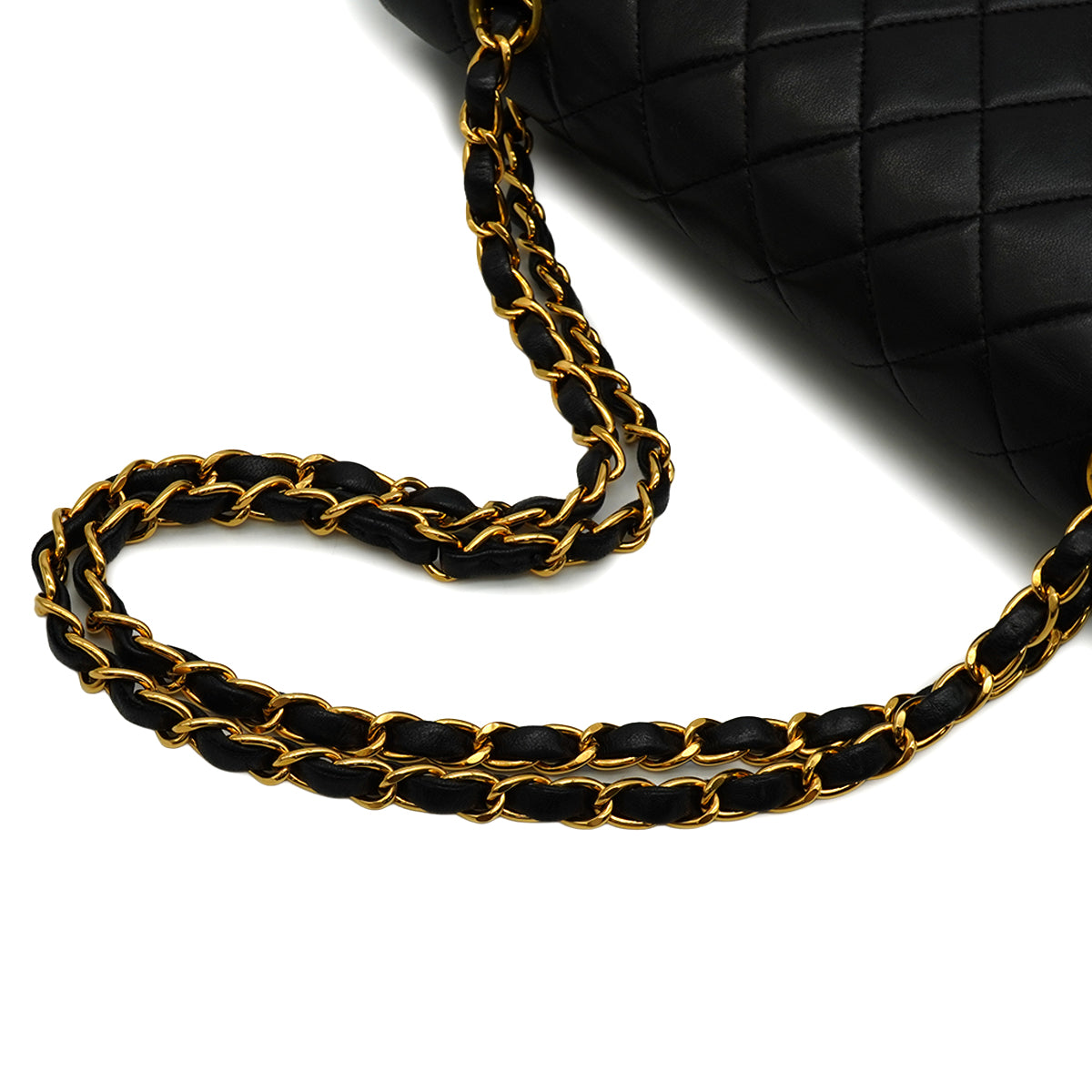 VINTAGE CHANEL CLASSIC FLAP MEDIUM CHAIN SHOULDER BAG BLACK LAMB SKIN GOLD HARDWARE 90346671