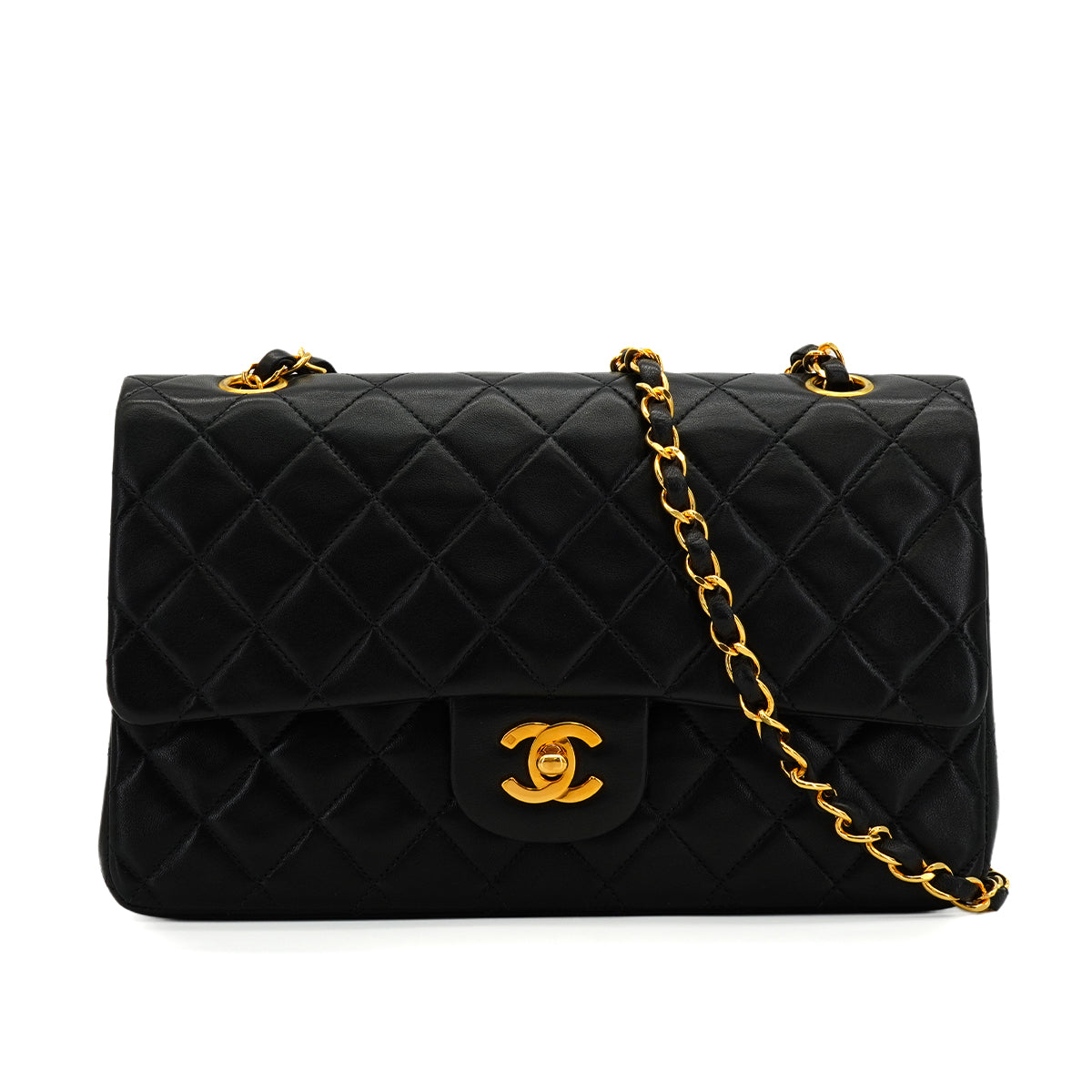VINTAGE CHANEL CLASSIC FLAP MEDIUM CHAIN SHOULDER BAG BLACK LAMB SKIN GOLD HARDWARE 90346982
