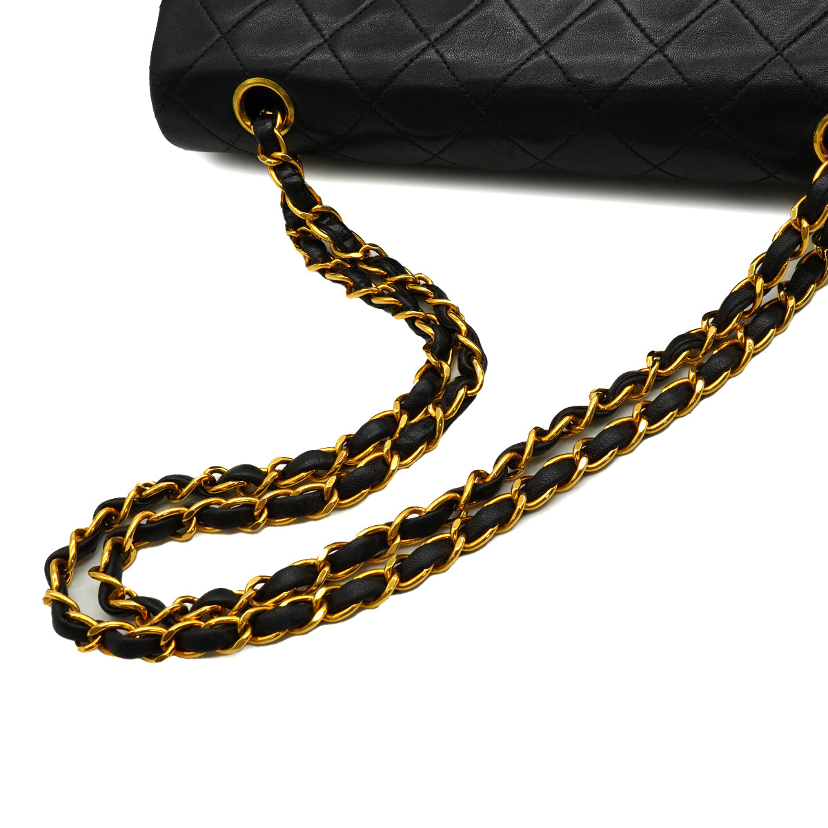 VINTAGE CHANEL CLASSIC FLAP MEDIUM CHAIN SHOULDER BAG BLACK LAMB SKIN GOLD HARDWARE 90347156