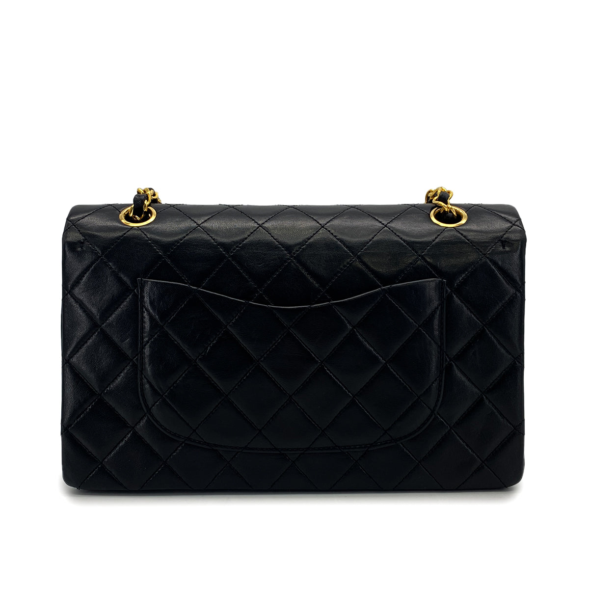 VINTAGE CHANEL CLASSIC FLAP MEDIUM CHAIN SHOULDER BAG BLACK LAMB SKIN GOLD HARDWARE 90325634