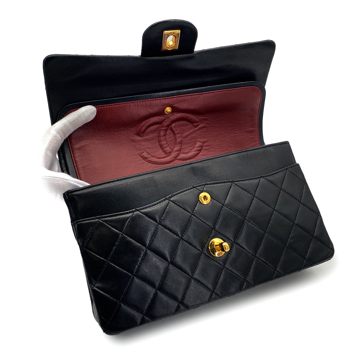 VINTAGE CHANEL CLASSIC FLAP MEDIUM CHAIN SHOULDER BAG BLACK LAMB SKIN GOLD HARDWARE 90325634