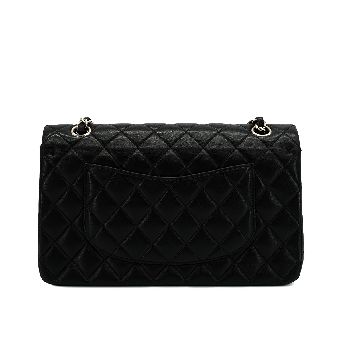 VINTAGE CHANEL CLASSIC FLAP MEDIUM CHAIN SHOULDER BAG BLACK LAMB SKIN SILVER HARDWARE 90344389