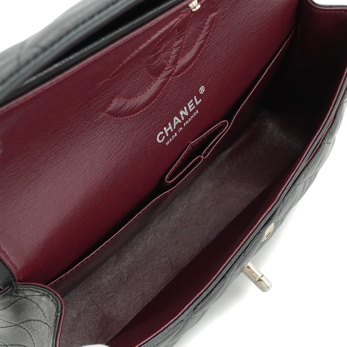 VINTAGE CHANEL CLASSIC FLAP MEDIUM CHAIN SHOULDER BAG BLACK LAMB SKIN SILVER HARDWARE 90344389