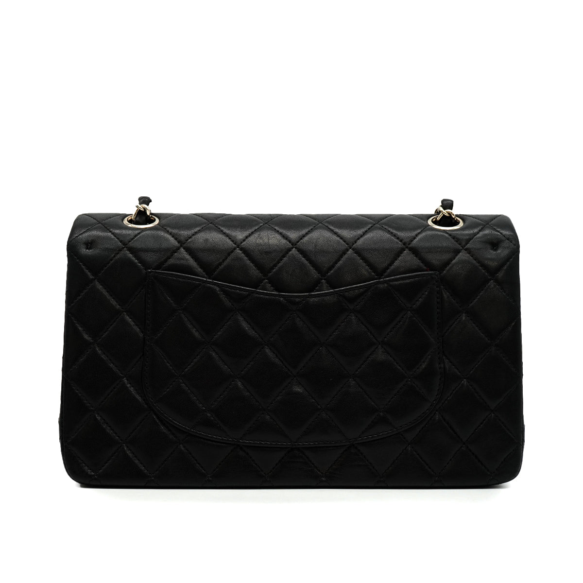 VINTAGE CHANEL CLASSIC FLAP MEDIUM CHAIN SHOULDER BAG BLACK LAMB SKIN SILVER HARDWARE 90345067