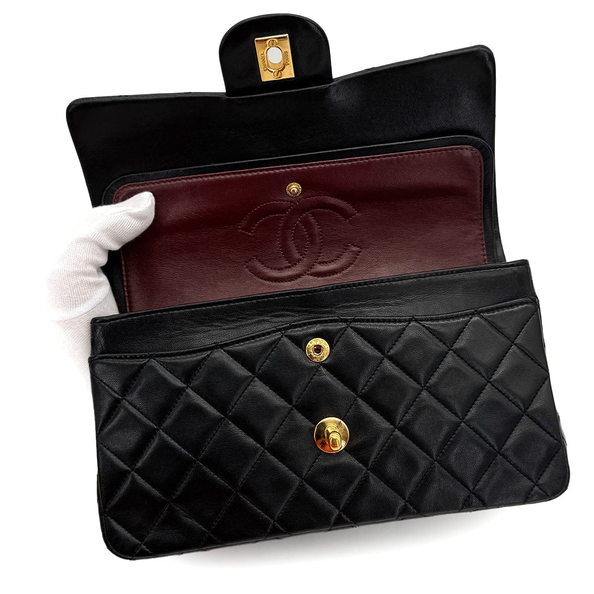 VINTAGE CHANEL CLASSIC FLAP SMALL CHAIN SHOULDER BAG BLACK LAMB SKIN GOLD HARDWARE 90319668