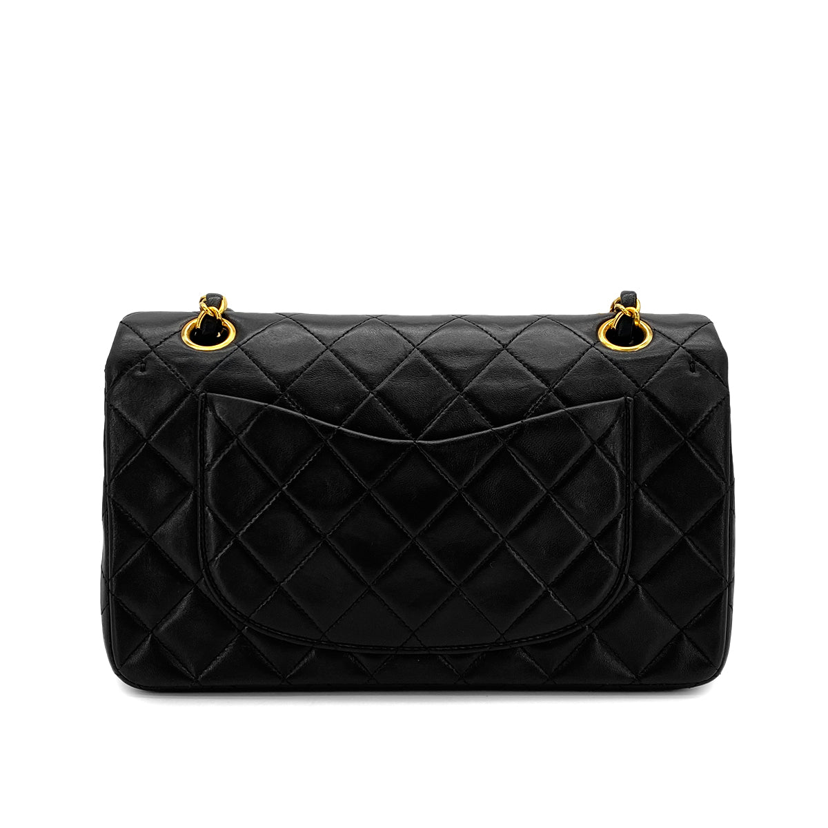 VINTAGE CHANEL CLASSIC FLAP SMALL CHAIN SHOULDER BAG BLACK LAMB SKIN GOLD HARDWARE 90322293