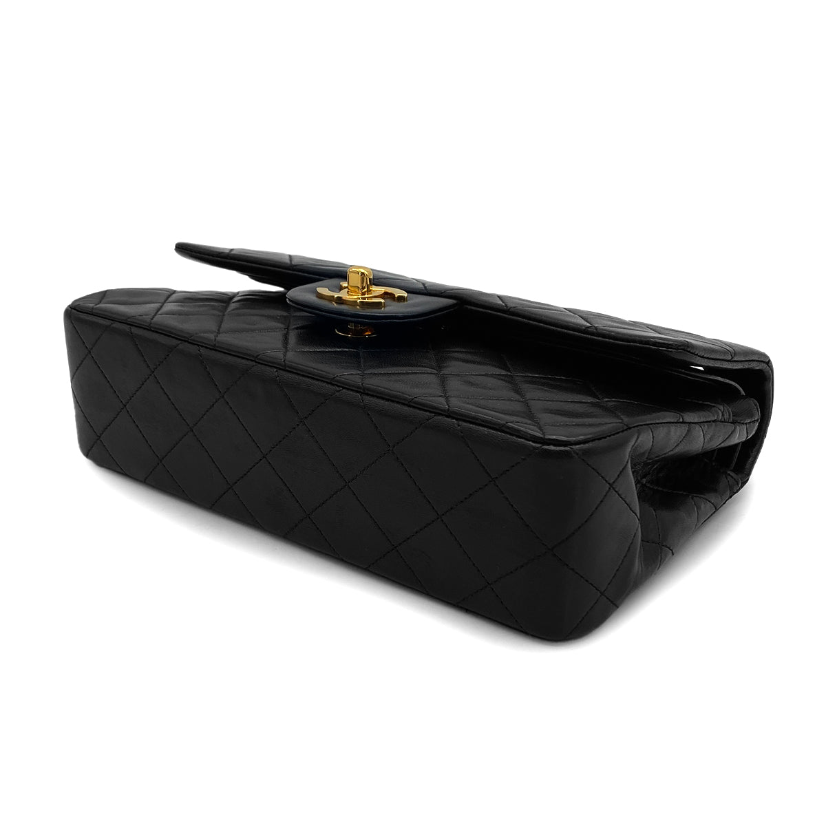 VINTAGE CHANEL CLASSIC FLAP SMALL CHAIN SHOULDER BAG BLACK LAMB SKIN GOLD HARDWARE 90325337