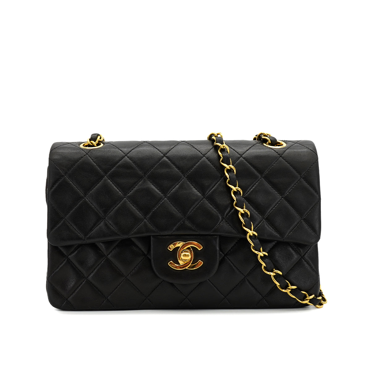 VINTAGE CHANEL CLASSIC FLAP SMALL CHAIN SHOULDER BAG BLACK LAMB SKIN GOLD HARDWARE 90325802