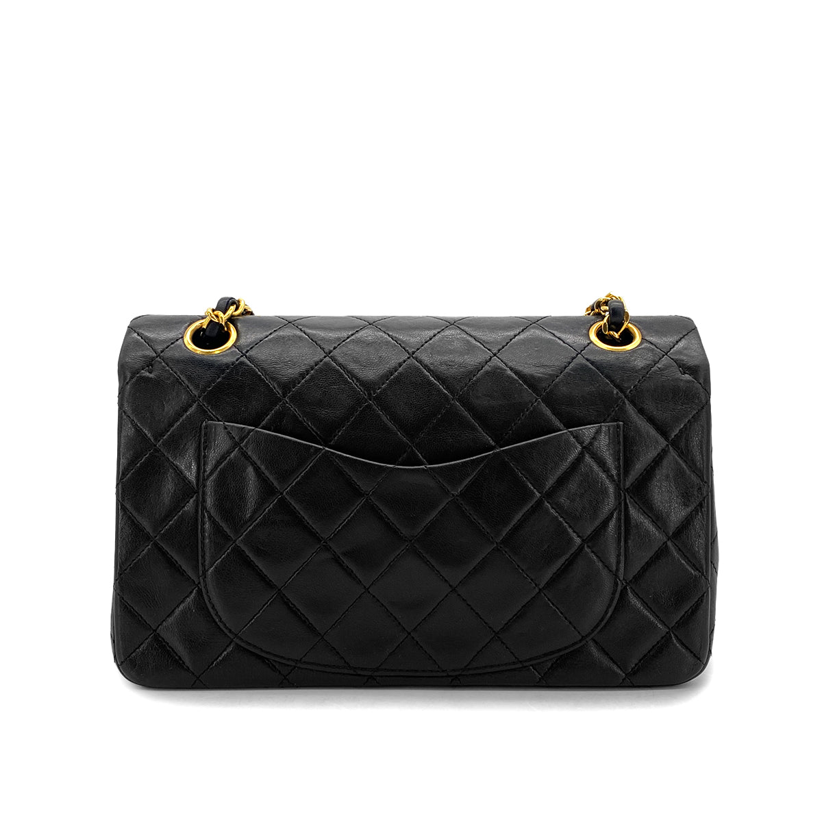 VINTAGE CHANEL CLASSIC FLAP SMALL CHAIN SHOULDER BAG BLACK LAMB SKIN GOLD HARDWARE 90327149