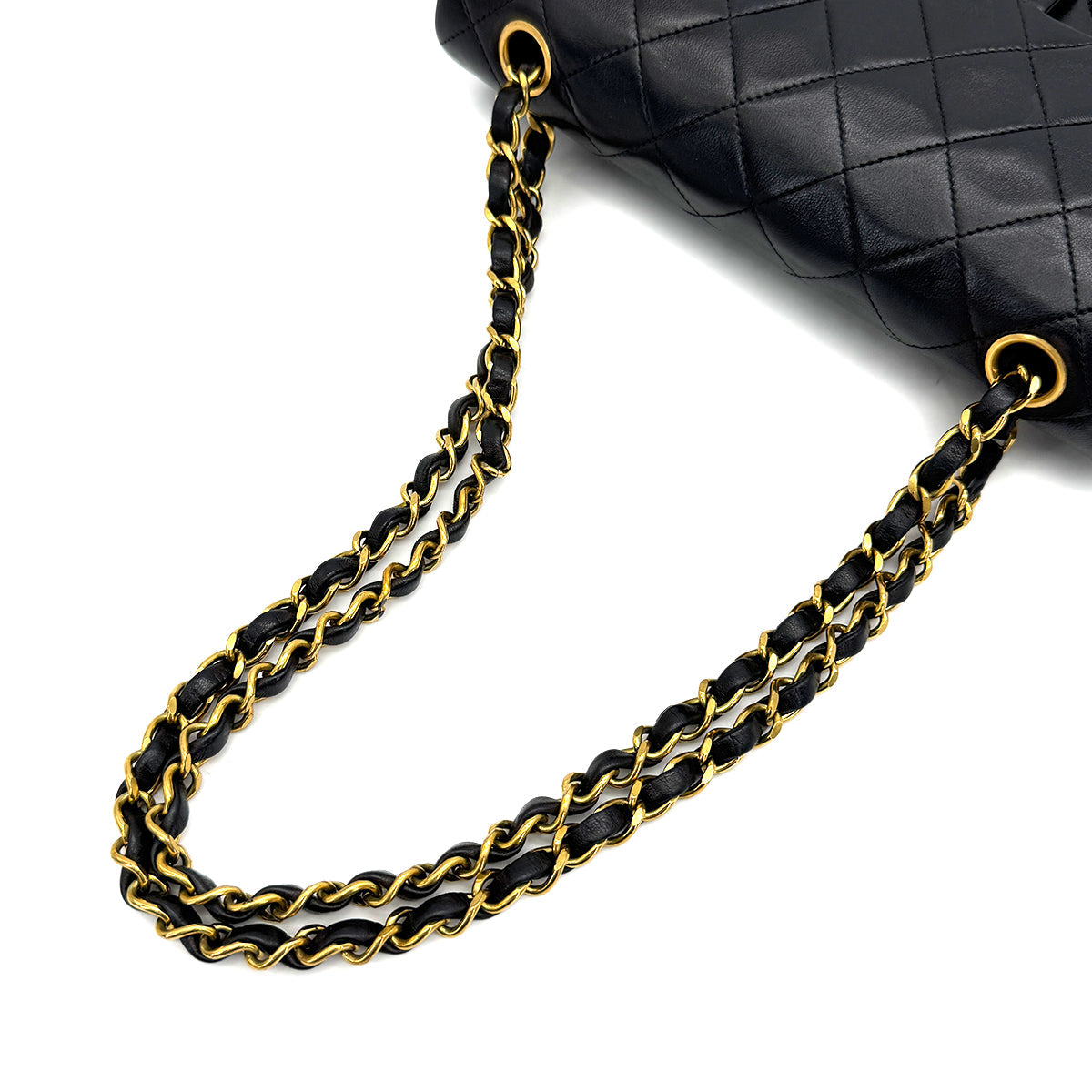 VINTAGE CHANEL CLASSIC FLAP SMALL CHAIN SHOULDER BAG BLACK LAMB SKIN GOLD HARDWARE 90319585