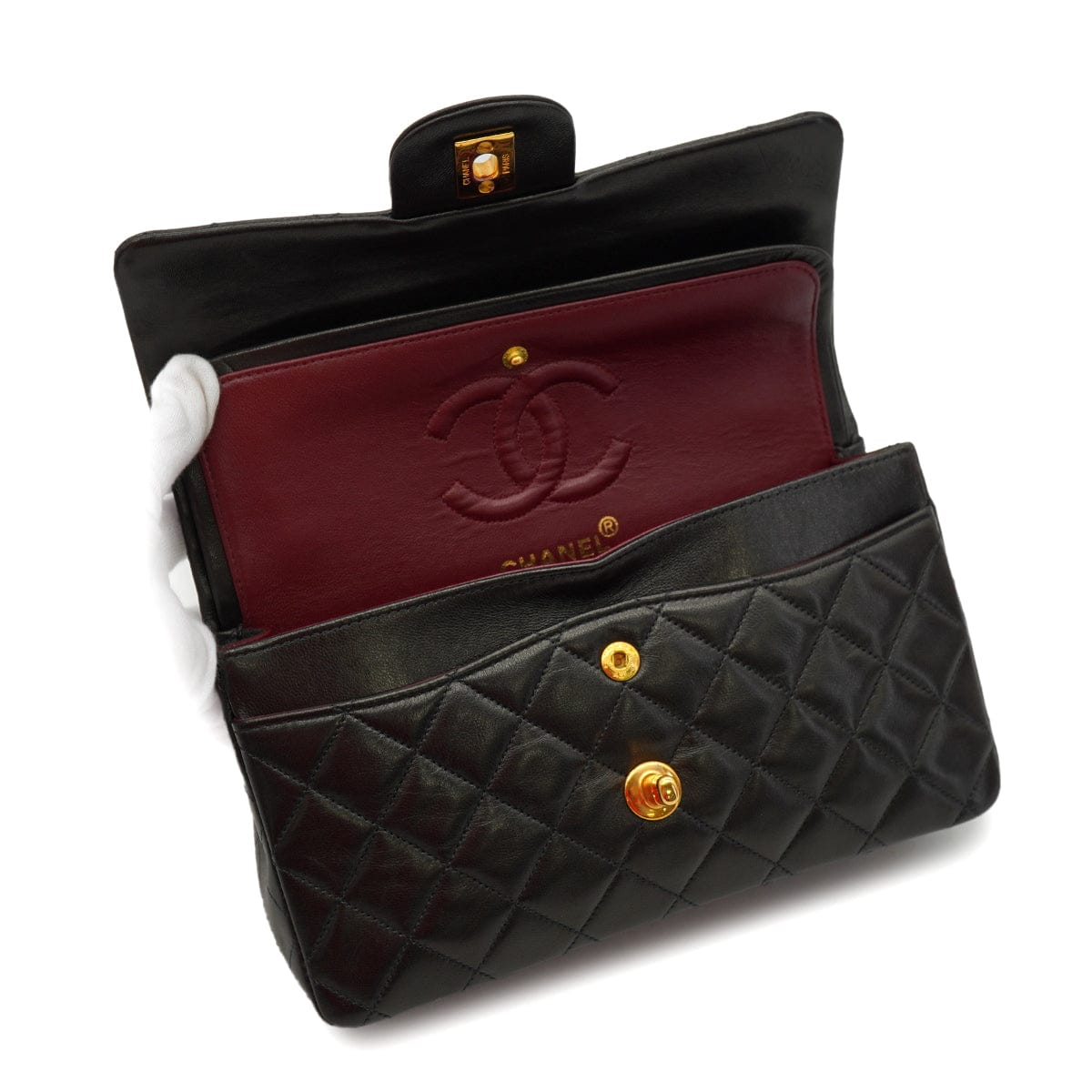 LUXURY PROMISE VINTAGE CHANEL CLASSIC FLAP SMALL CHAIN SHOULDER BAG BLACK LAMB SKIN GOLD HARDWARE 90341901