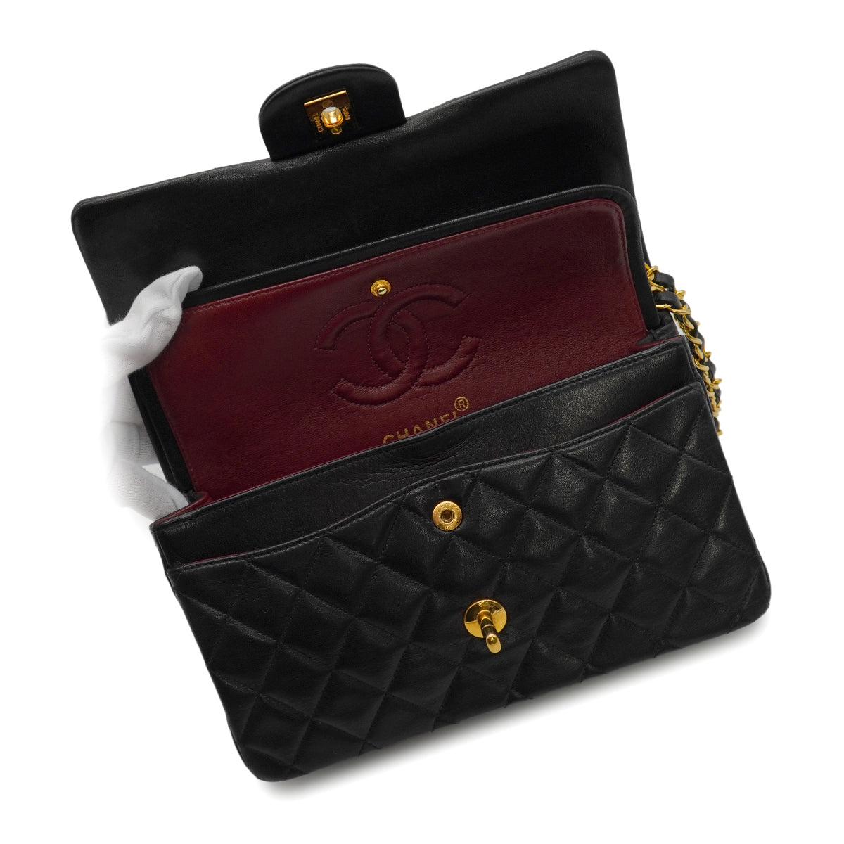 VINTAGE CHANEL CLASSIC FLAP SMALL CHAIN SHOULDER BAG BLACK LAMB SKIN GOLD HARDWARE 90345072