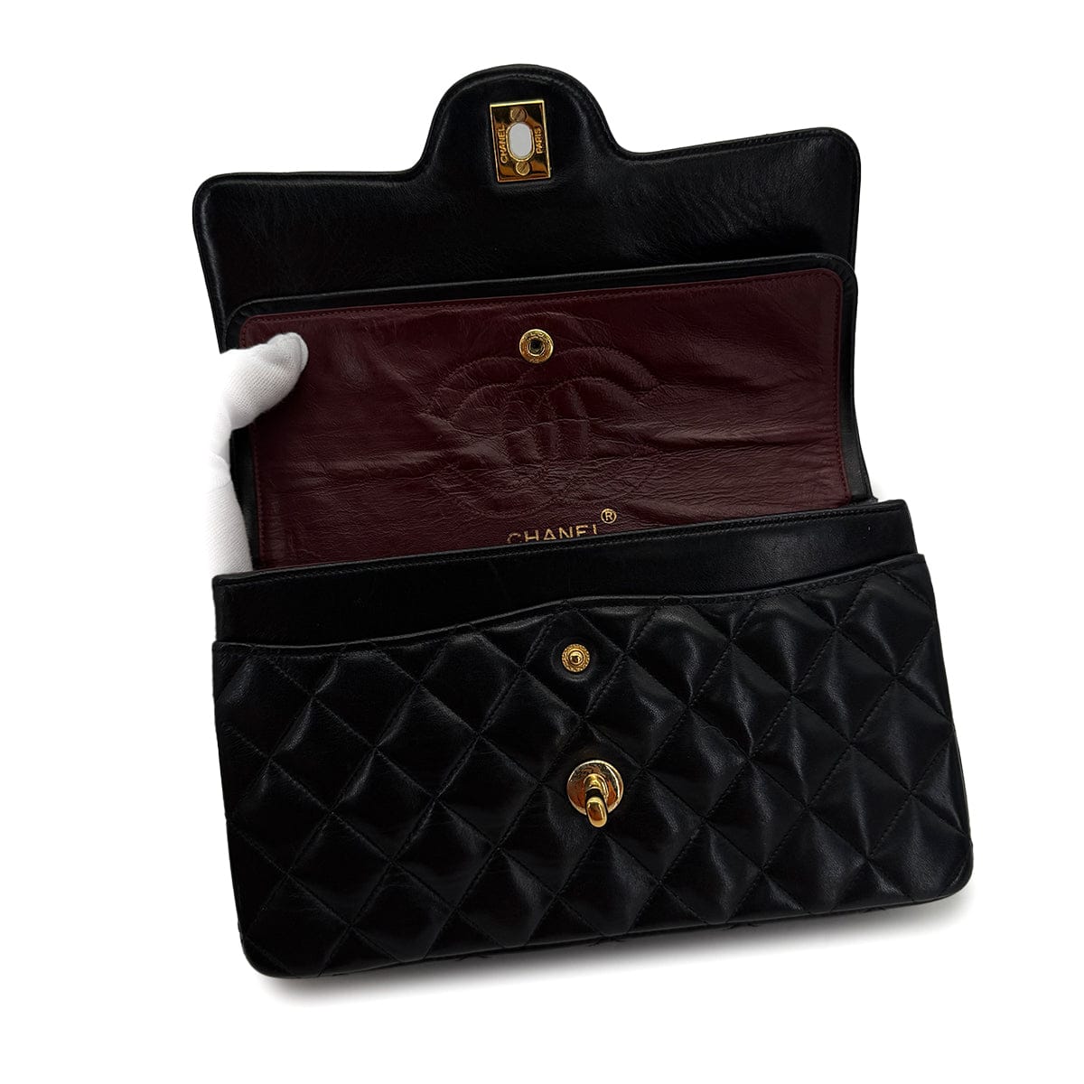 VINTAGE CHANEL MATELASSE CHAIN SHOULDER BAG BLACK LAMB SKIN GOLD HARDWARE 90320179