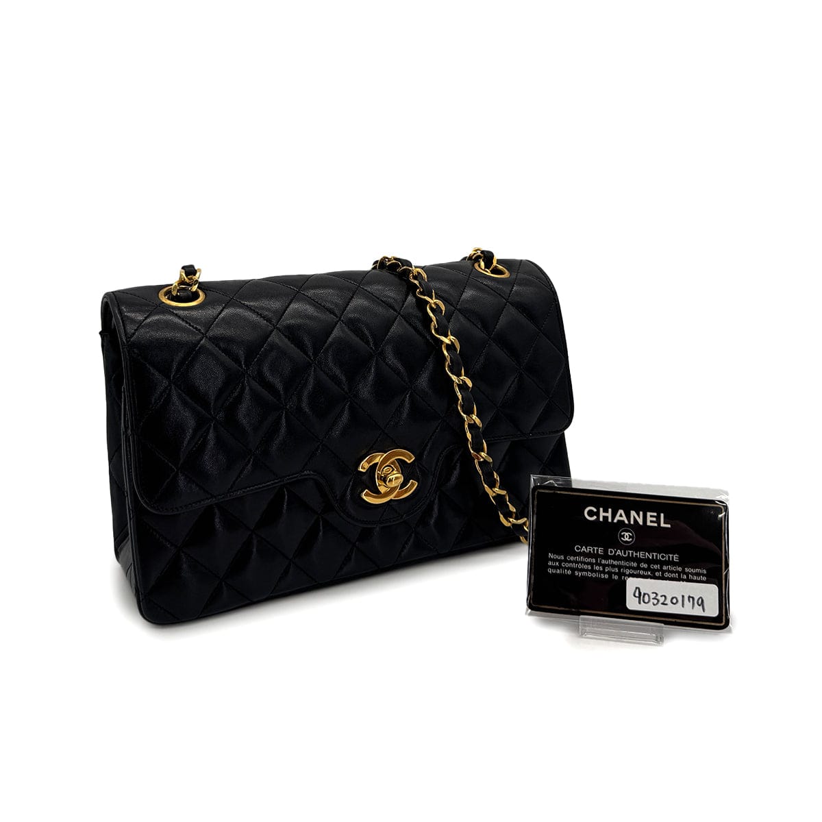 VINTAGE CHANEL MATELASSE CHAIN SHOULDER BAG BLACK LAMB SKIN GOLD HARDWARE 90320179