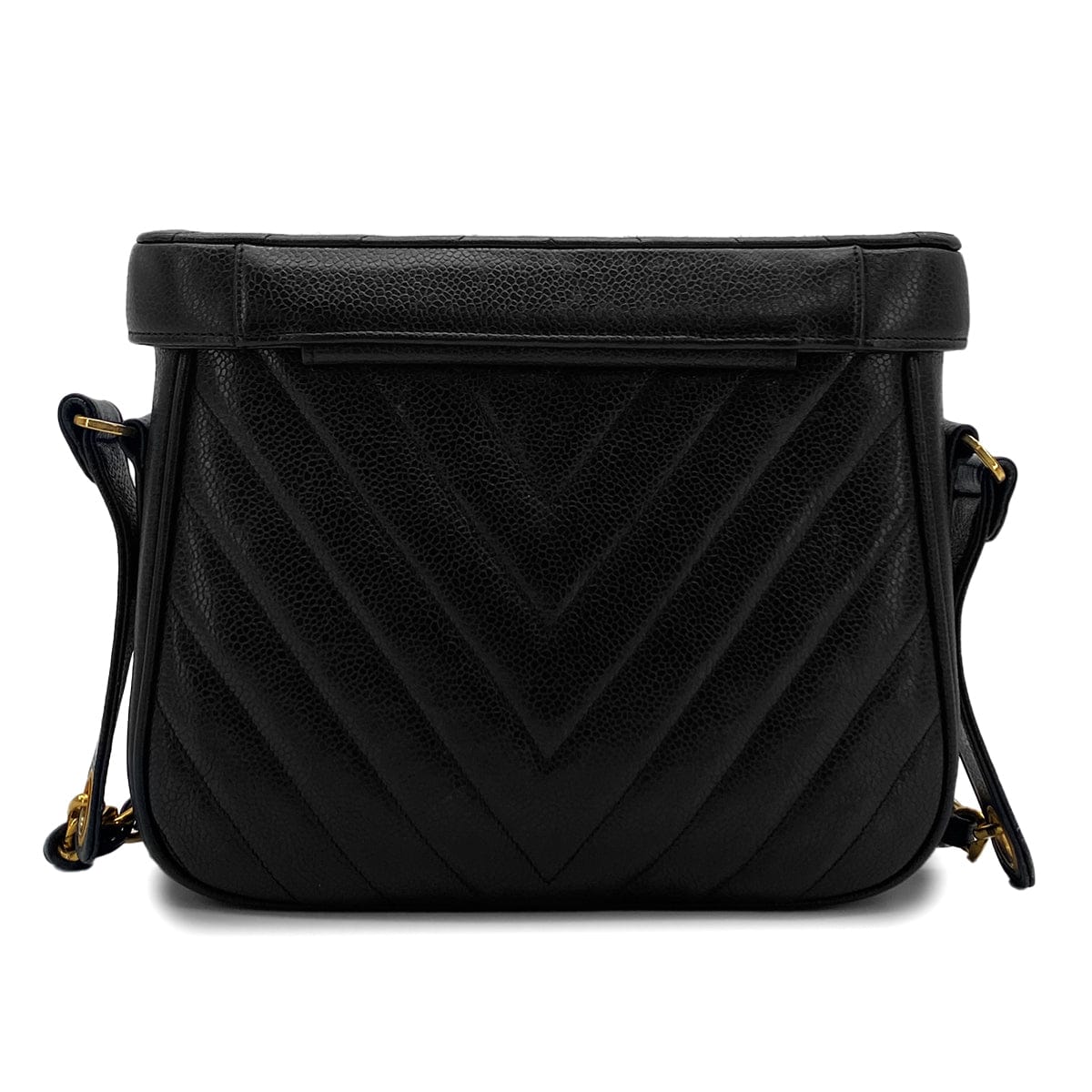 VINTAGE CHANEL CHEVRON CHAIN SHOULDER BAG BLACK CAVIAR SKIN GOLD HARDWARE 90325341