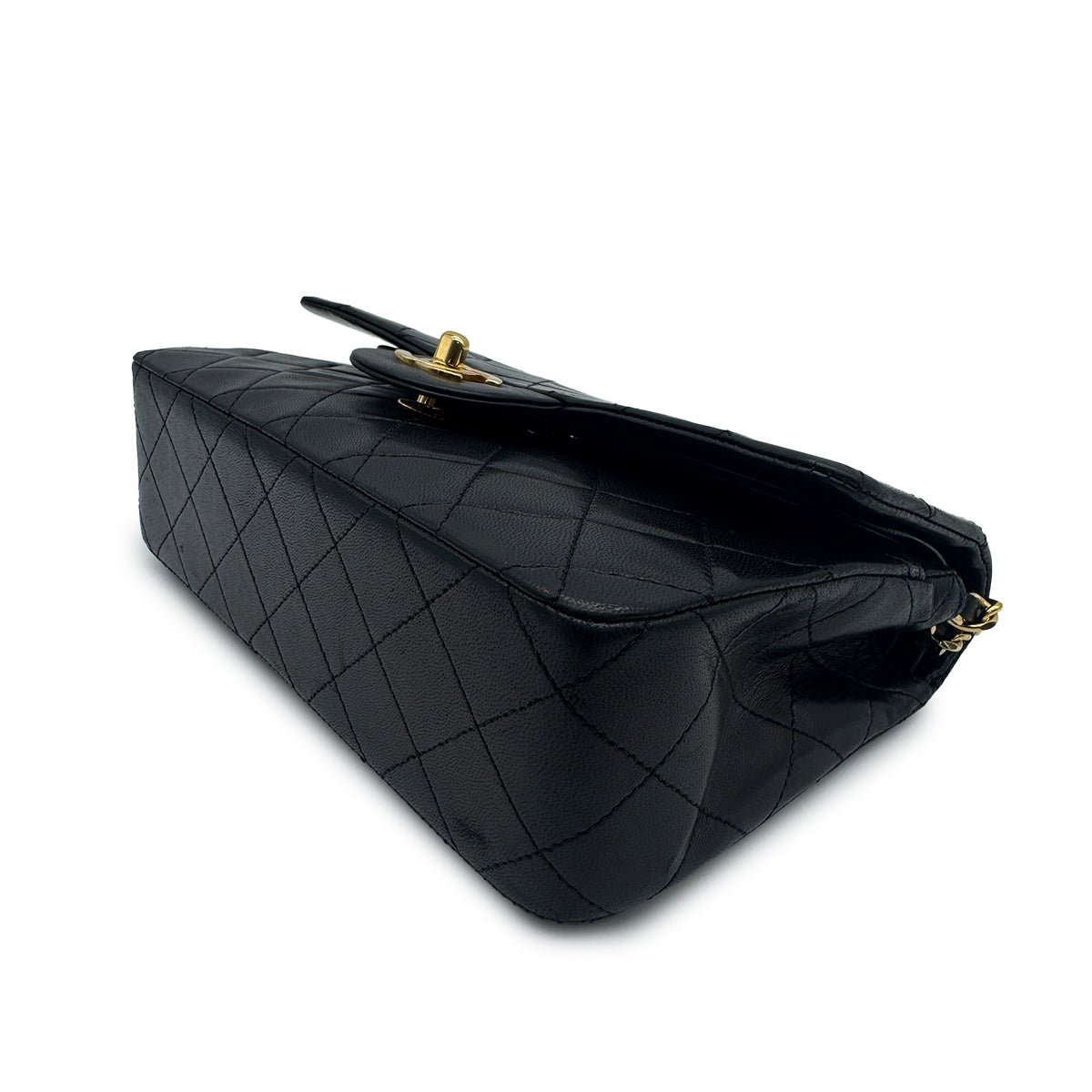 VINTAGE CHANEL CLASSIC FLAP SMALL CHAIN SHOULDER BAG BLACK LAMB SKIN GOLD HARDWARE 90326208