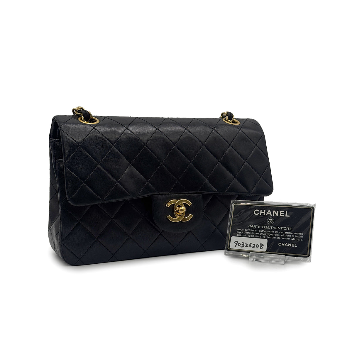 VINTAGE CHANEL CLASSIC FLAP SMALL CHAIN SHOULDER BAG BLACK LAMB SKIN GOLD HARDWARE 90326208