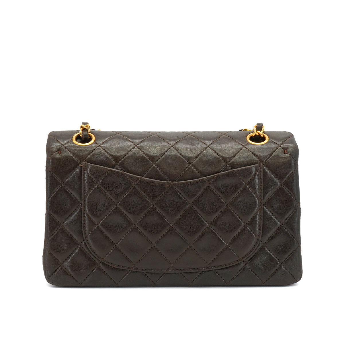 VINTAGE CHANEL CLASSIC FLAP SMALL CHAIN SHOULDER BAG BROWN LAMB SKIN GOLD HARDWARE 90338881