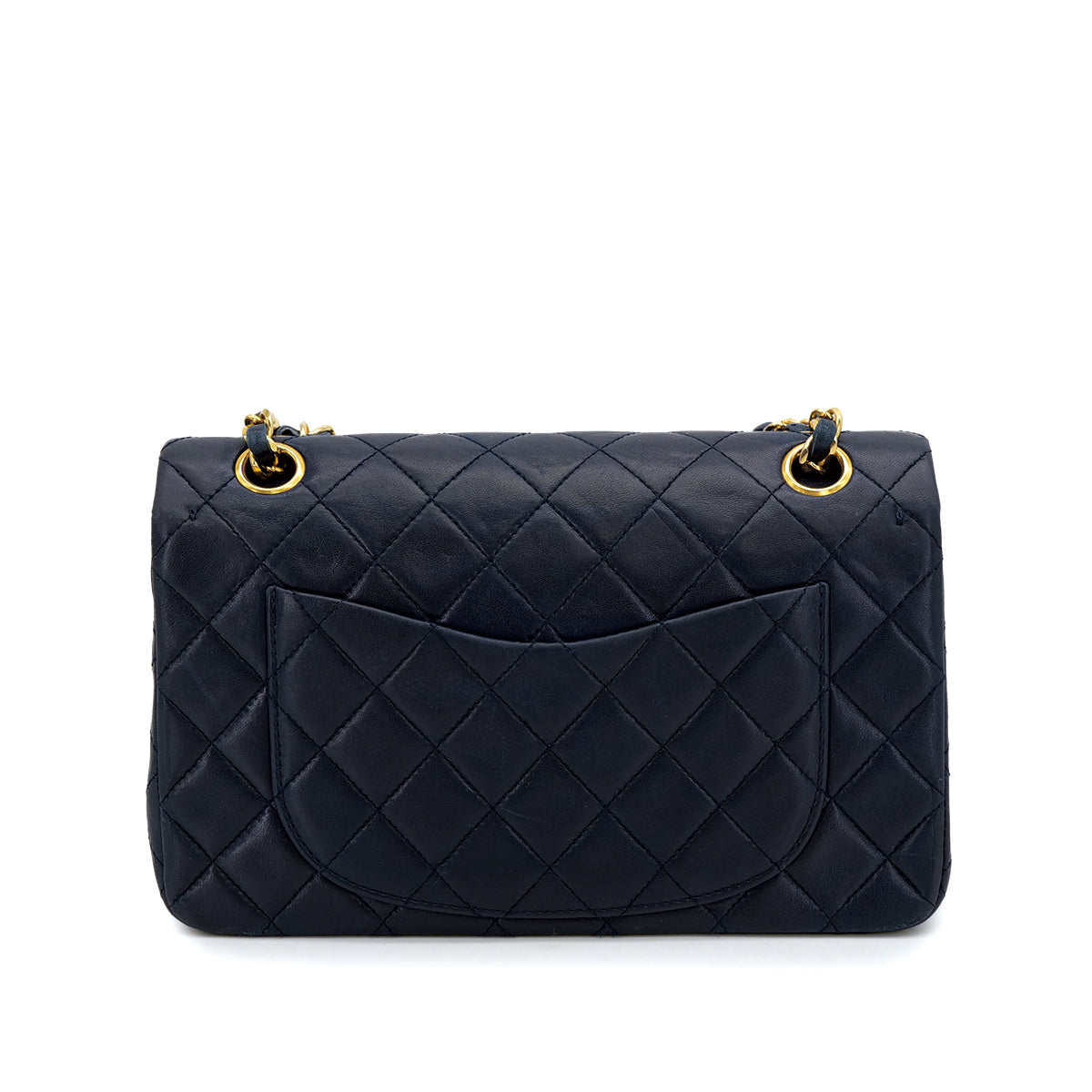 VINTAGE CHANEL CLASSIC FLAP SMALL CHAIN SHOULDER BAG NAVY LAMB SKIN GOLD HARDWARE 90311043