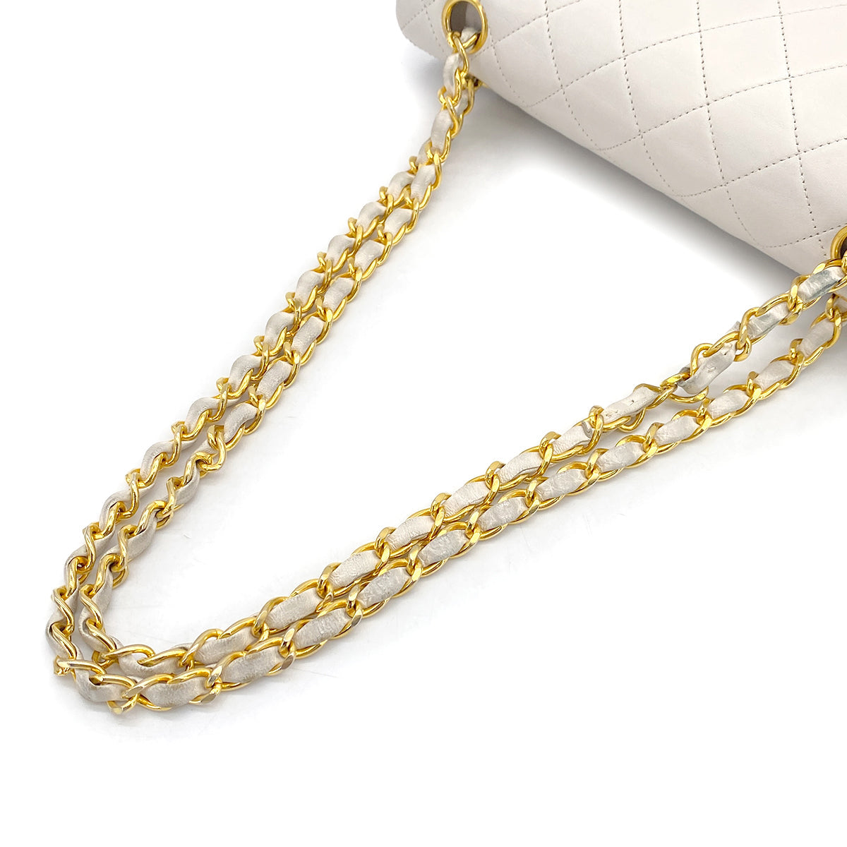 VINTAGE CHANEL CLASSIC FLAP SMALL CHAIN SHOULDER BAG WHITE LAMB SKIN GOLD HARDWARE 90319695