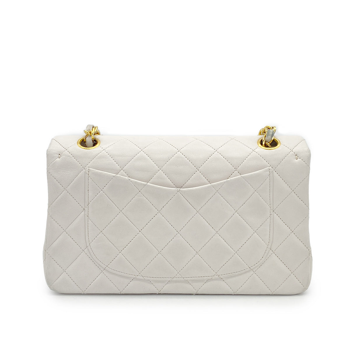 VINTAGE CHANEL CLASSIC FLAP SMALL CHAIN SHOULDER BAG WHITE LAMB SKIN GOLD HARDWARE 90319695