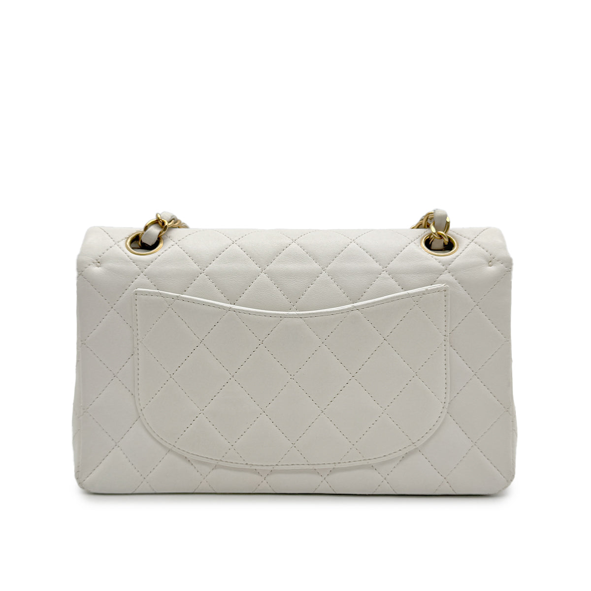 VINTAGE CHANEL CLASSIC FLAP SMALL CHAIN SHOULDER BAG WHITE LAMB SKIN GOLD HARDWARE 90318727
