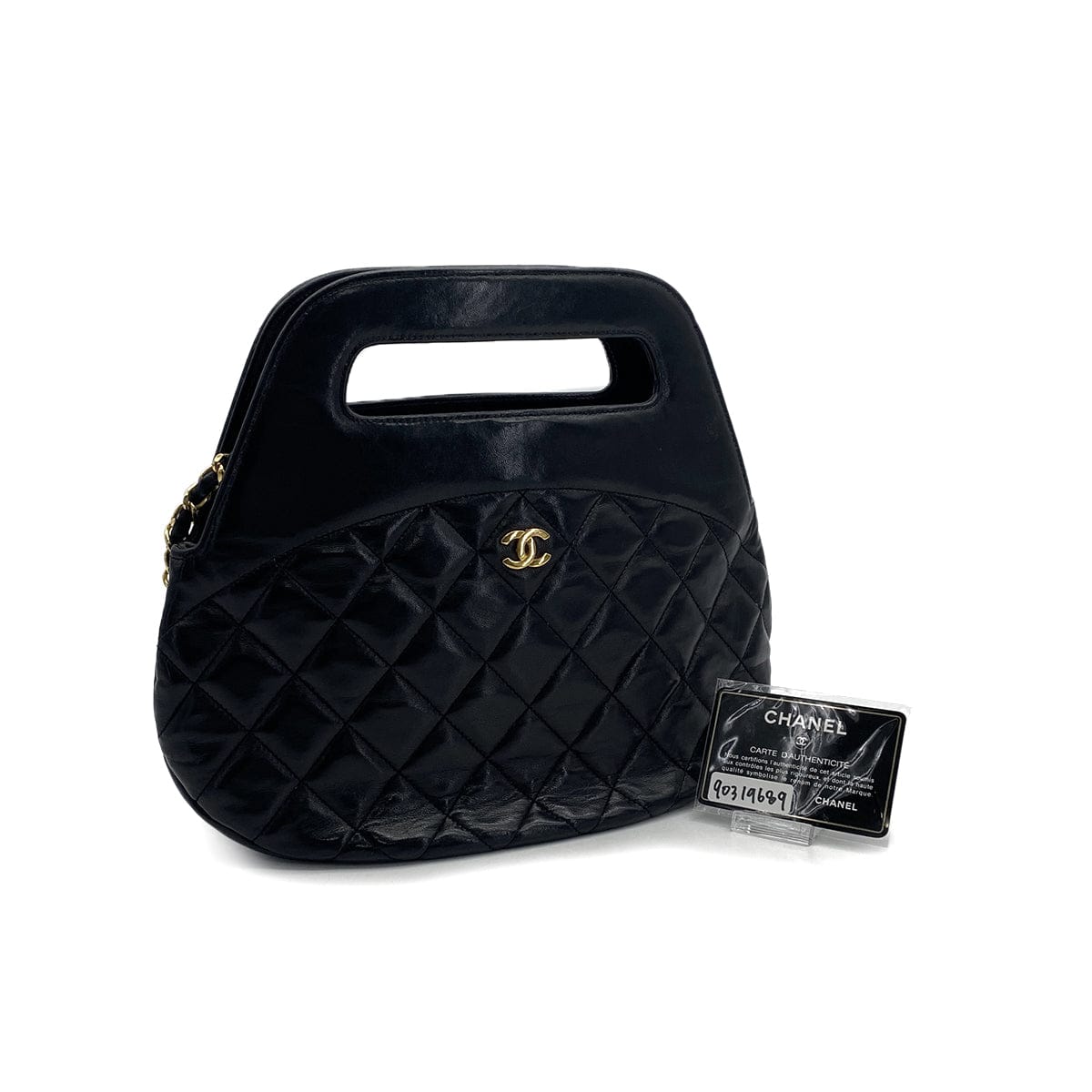 VINTAGE CHANEL COCOMARK 2WAY HAND SHOULDER BAG BLACK LAMB SKIN GOLD HARDWARE 90319689
