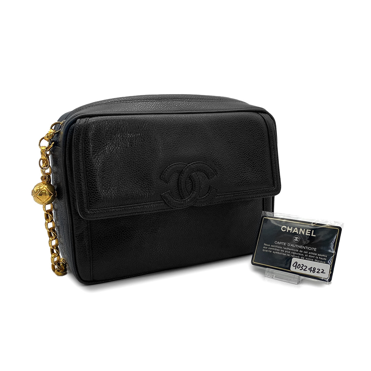 VINTAGE CHANEL COCOMARK BIJOU CHAIN SHUOLDER BAG BLACK CAVIAR SKIN GOLD HARDWARE 90324822