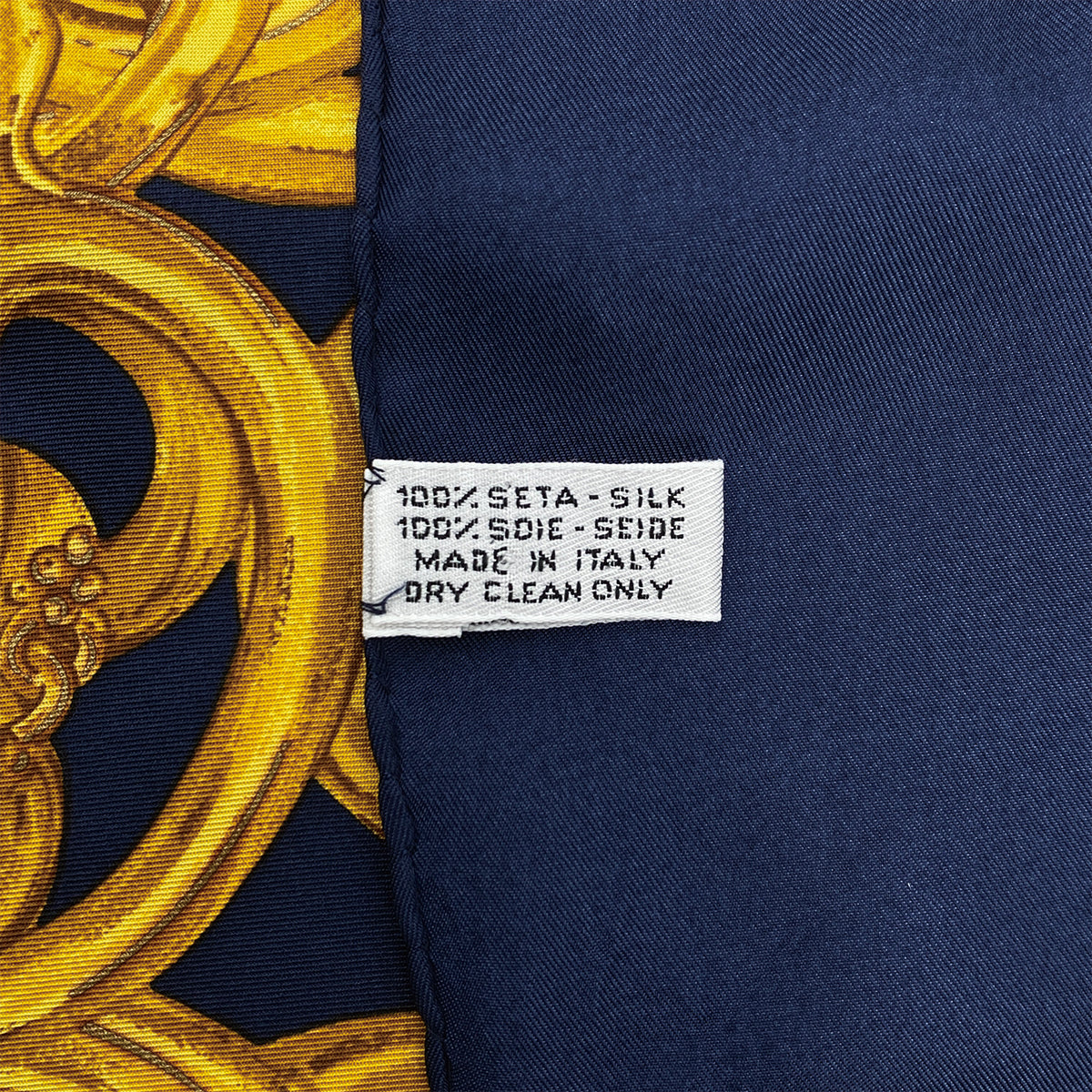 VINTAGE CHANEL COCOMARK CHAIN MOTIF SCALF BLUE GOLD SILK 90314786