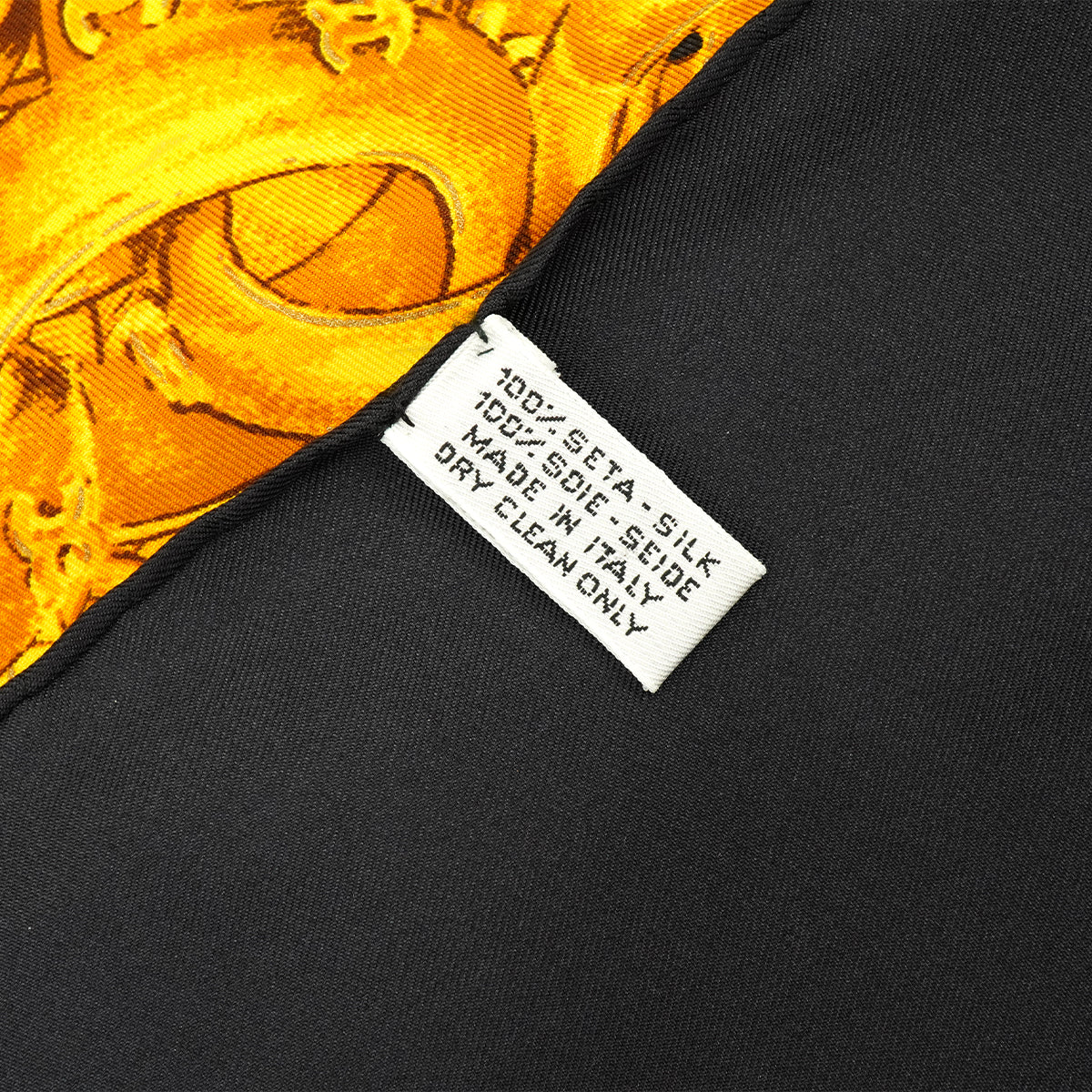 VINTAGE CHANEL COCOMARK CHAIN PATTERN SCARF GOLD BLACK SILK 90331875