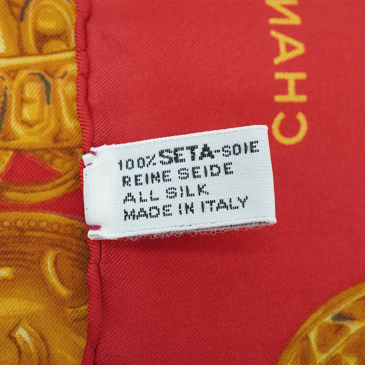 VINTAGE CHANEL COCOMARK CHAIN PATTERN SCARF GOLD RED SILK 90331691