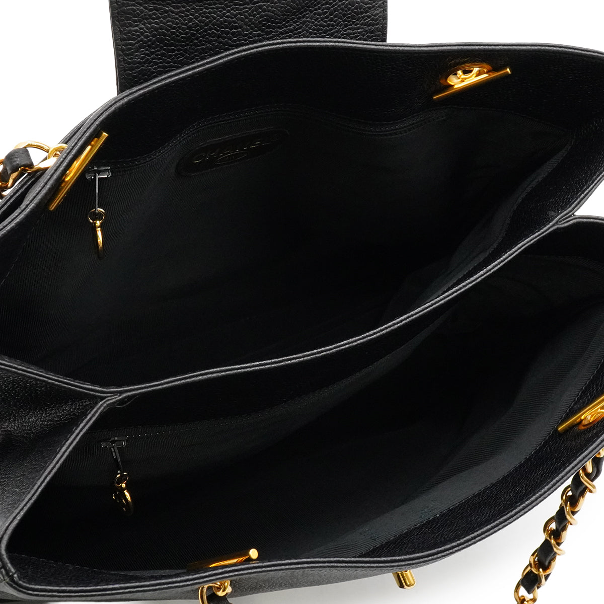 VINTAGE CHANEL COCOMARK CHAIN TOTE BAG BLACK CAVIAR SKIN GOLD HARDWARE 90335825