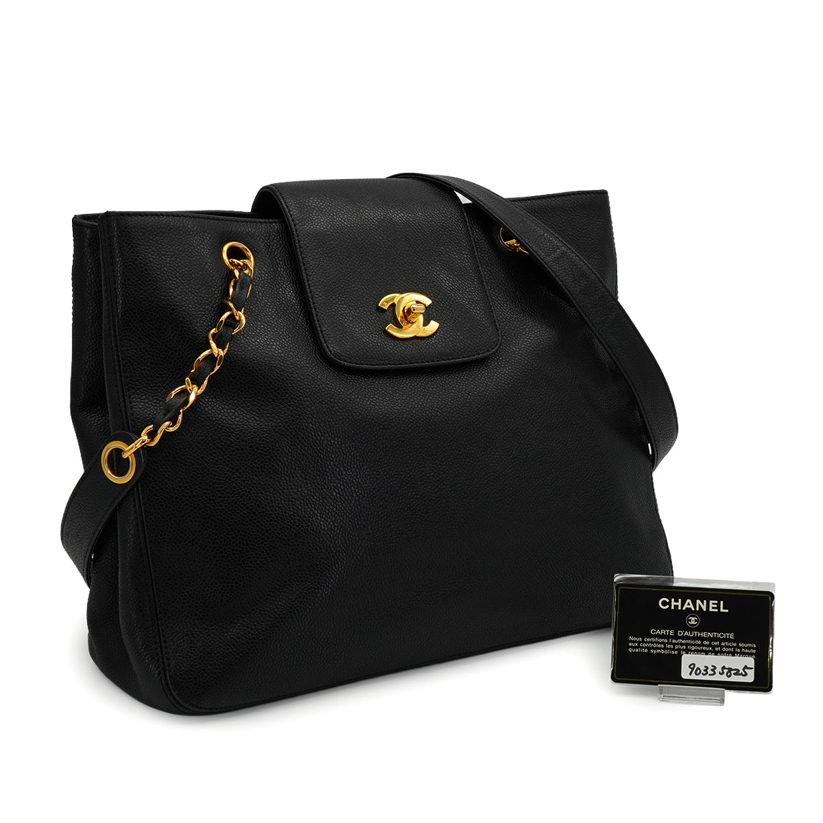 VINTAGE CHANEL COCOMARK CHAIN TOTE BAG BLACK CAVIAR SKIN GOLD HARDWARE 90335825