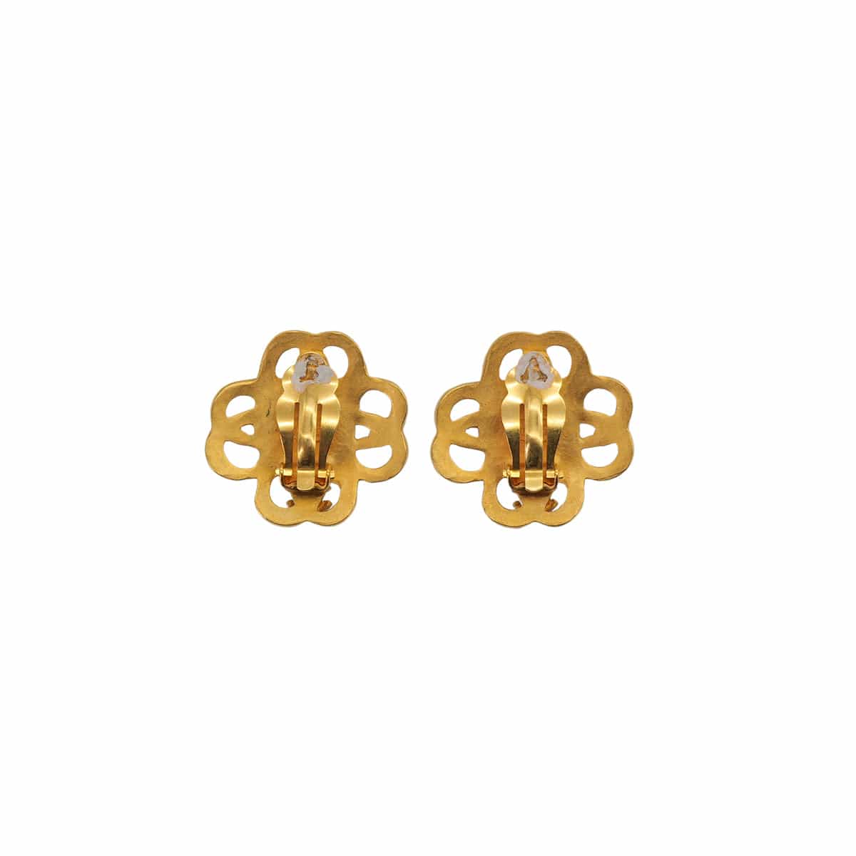 VINTAGE CHANEL COCOMARK CLOVER MOTIF EARRINGS TURQUOISE BLUE GOLD ACCESSORY 95P 90323475