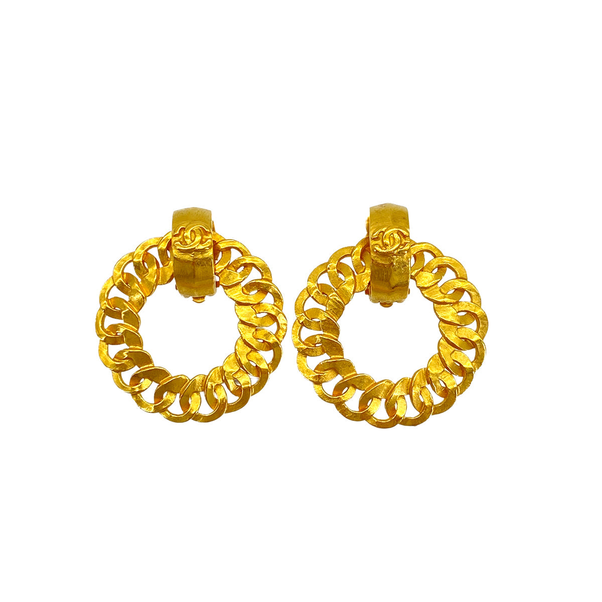 VINTAGE CHANEL COCOMARK EARRINGS SWING ROUND GOLD ACCESSORY 96P 90322206