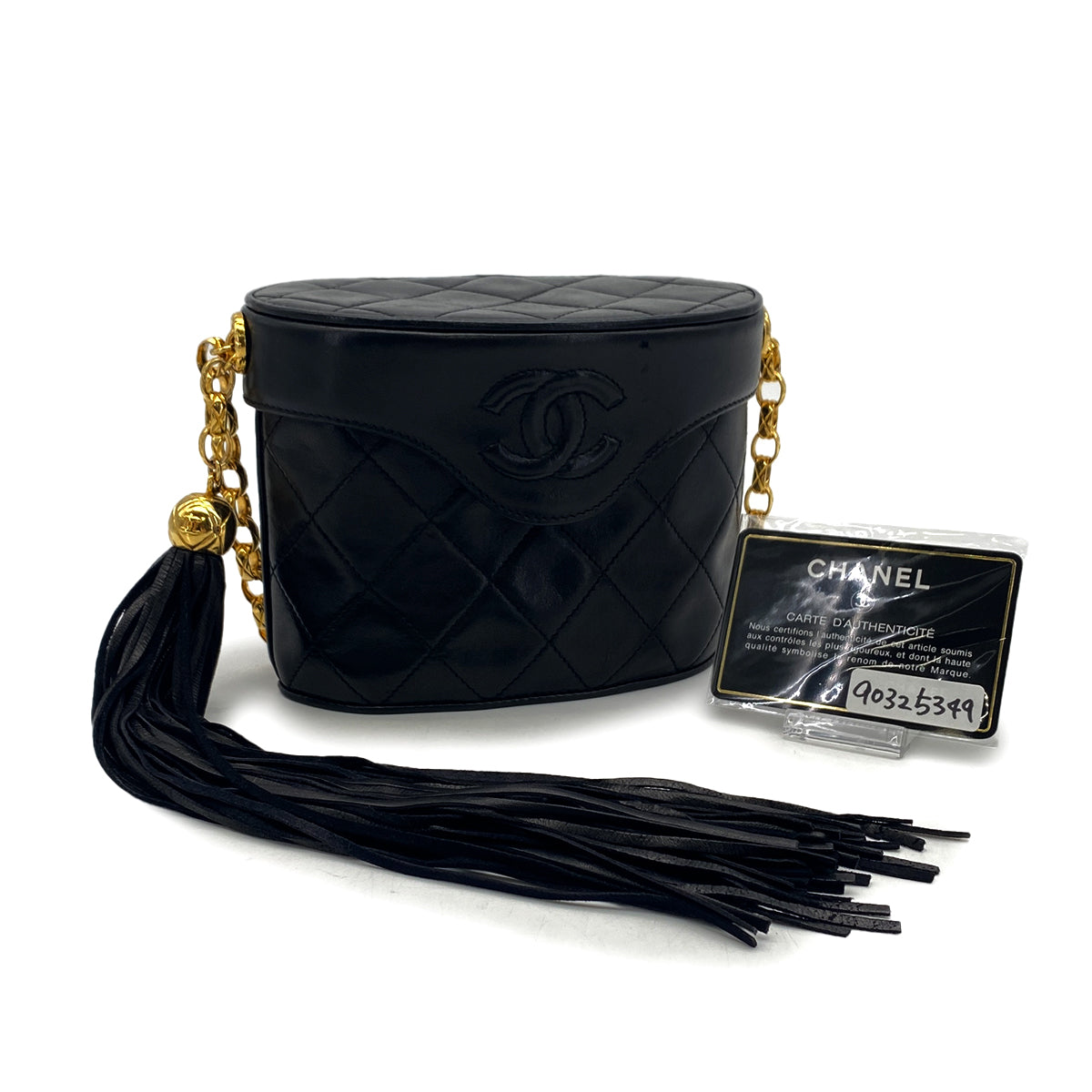 VINTAGE CHANEL COCOMARK FRINGE BIJOU CHAIN SHUOLDER BAG BLACK LAMB SKIN GOLD HARDWARE 90325349