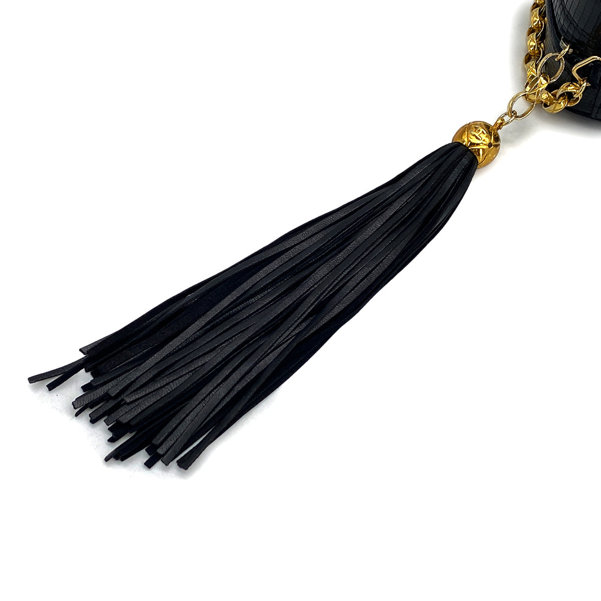 VINTAGE CHANEL COCOMARK FRINGE BIJOU CHAIN SHUOLDER BAG BLACK LIZARD GOLD HARDWARE 90324831