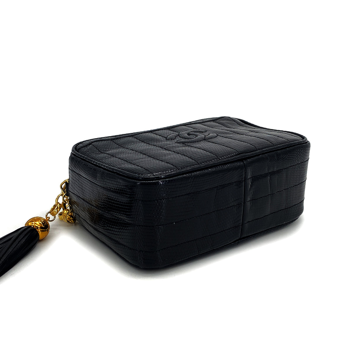 VINTAGE CHANEL COCOMARK FRINGE BIJOU CHAIN SHUOLDER BAG BLACK LIZARD GOLD HARDWARE 90324831