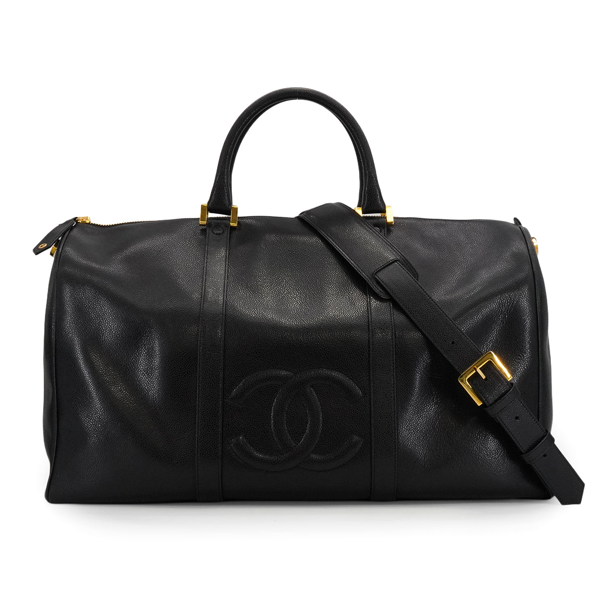 VINTAGE CHANEL COCOMARK HAND SHOULDER BOSTON BAG BLACK CAVIAR SKIN GOLD HARDWARE 90341881