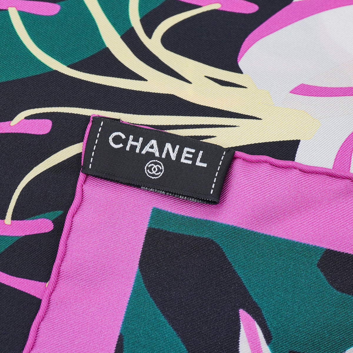 VINTAGE CHANEL COCOMARK LILY FLOWER PATTERN SCARF PINK SILK 90328718