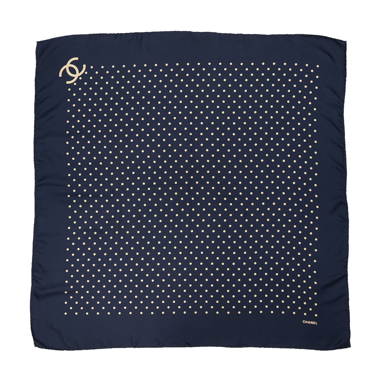 VINTAGE CHANEL COCOMARK LOGO DOT PATTERN SCARF NAVY SILK 90325813