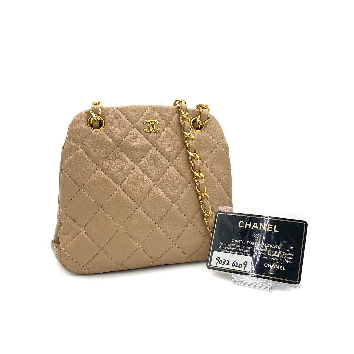 VINTAGE CHANEL COCOMARK MATELASSE CHAIN SHOULDER BAG BEIGE LAMB SKIN GOLD HARDWARE 90326209