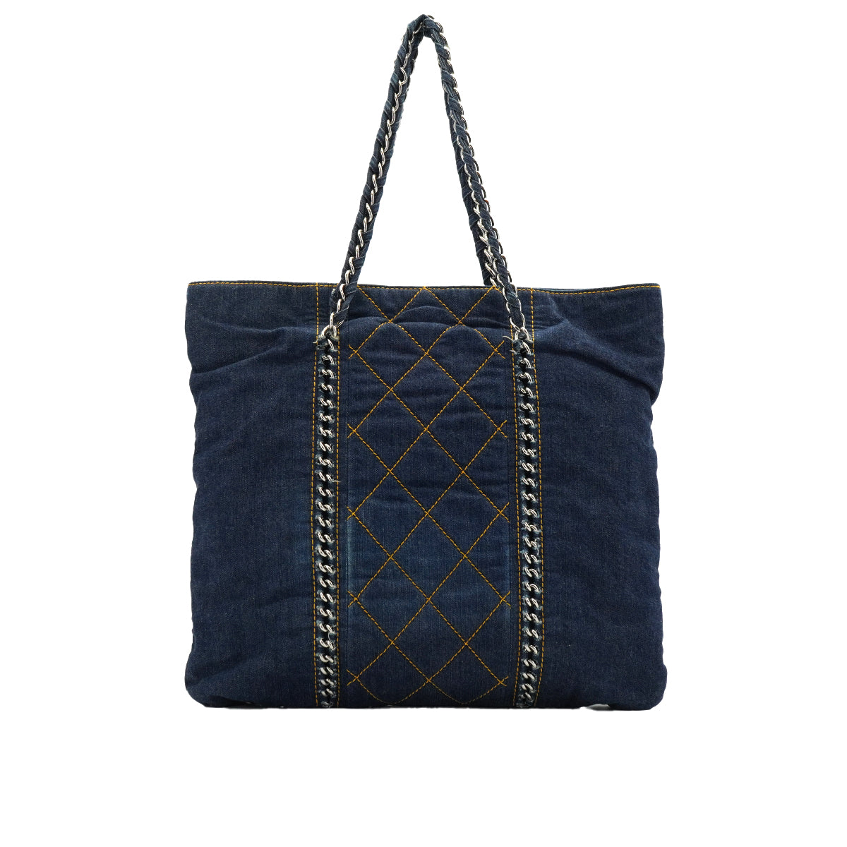 VINTAGE CHANEL COCOMARK MATELASSE CHAIN TOTE BAG BLUE DENIM SILVER HARDWARE 90340171