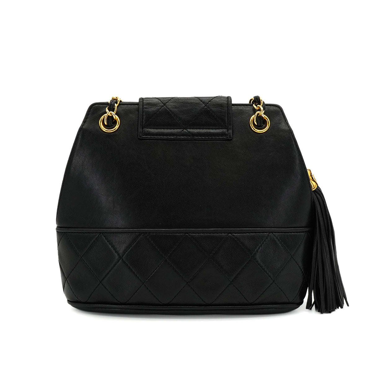 VINTAGE CHANEL COCOMARK MATELASSE FRINGE CHAIN SHOULDER BAG BLACK LAMB SKIN GOLD HARDWARE 90341917