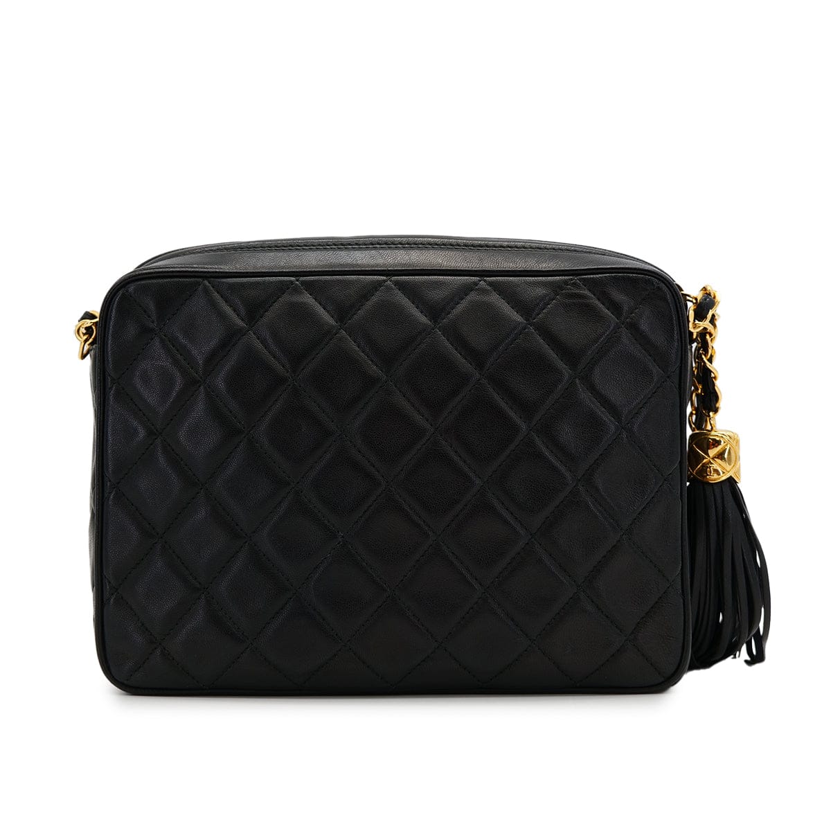 VINTAGE CHANEL COCOMARK MATELASSE FRINGE SHAIN SHOULDER BAG BLAK LAMB SKIN GOLD HARDWARE 90320188