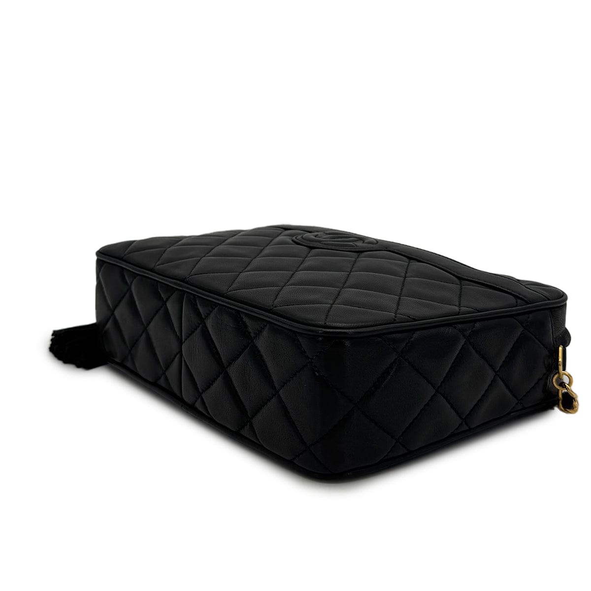 VINTAGE CHANEL COCOMARK MATELASSE FRINGE SHAIN SHOULDER BAG BLAK LAMB SKIN GOLD HARDWARE 90320188
