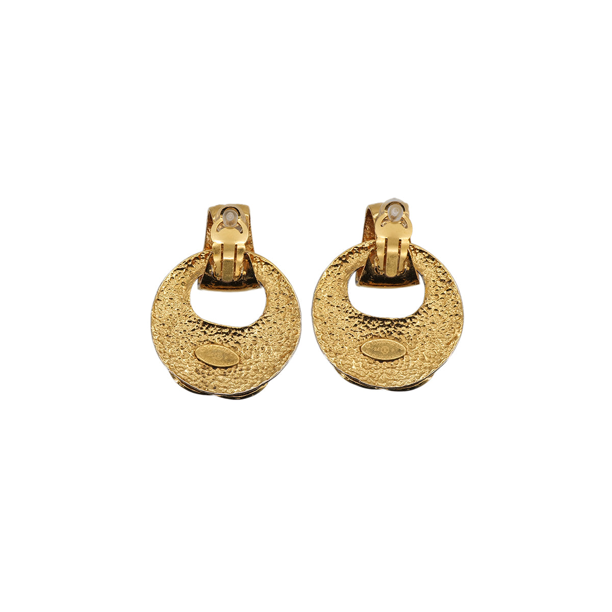 VINTAGE CHANEL COCOMARK MATELASSE ROUND SWING EARRINGS GOLD ACCESSORY 94P 90323517