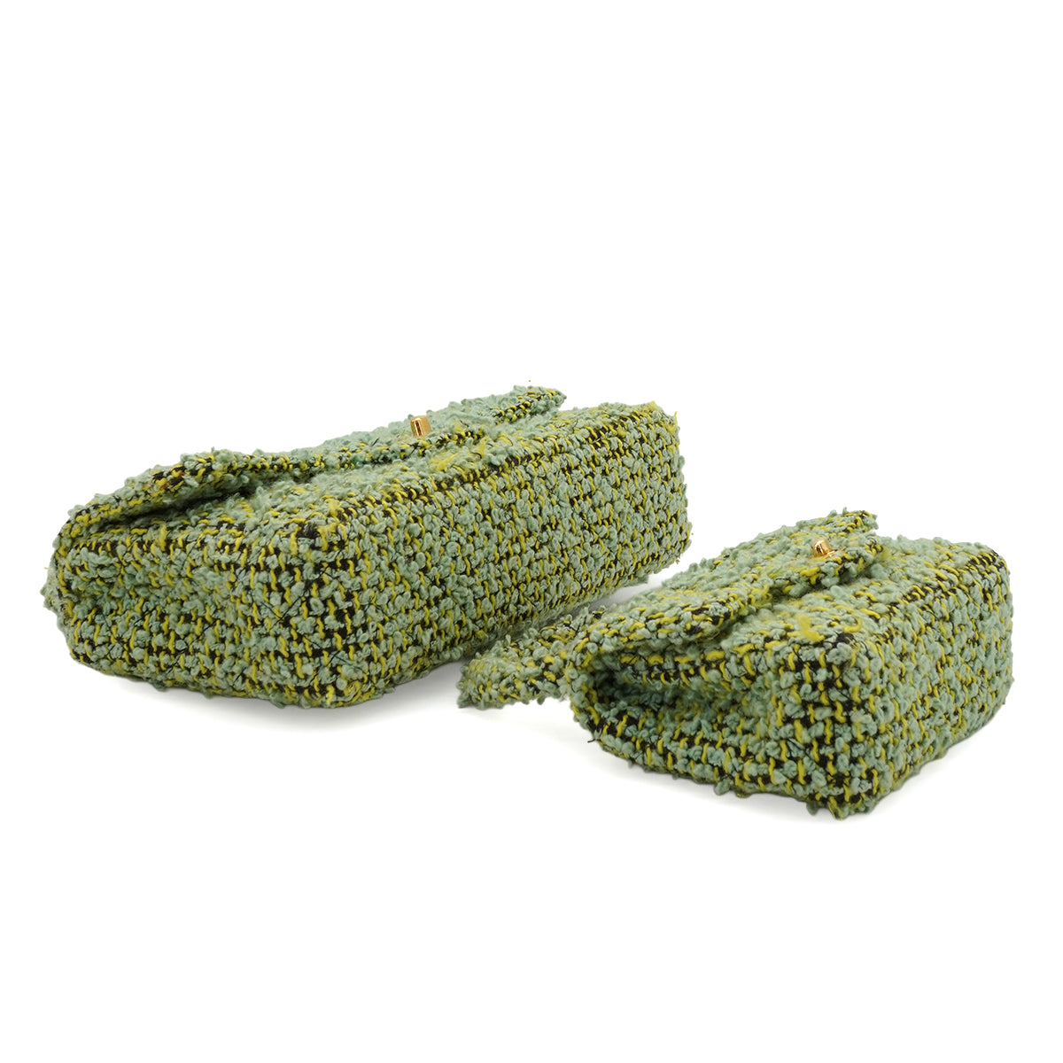 VINTAGE  CHANEL COCOMARK PARENT-CHILD HAND BAG GREEN TWEED GOLD HARDWARE 90344362