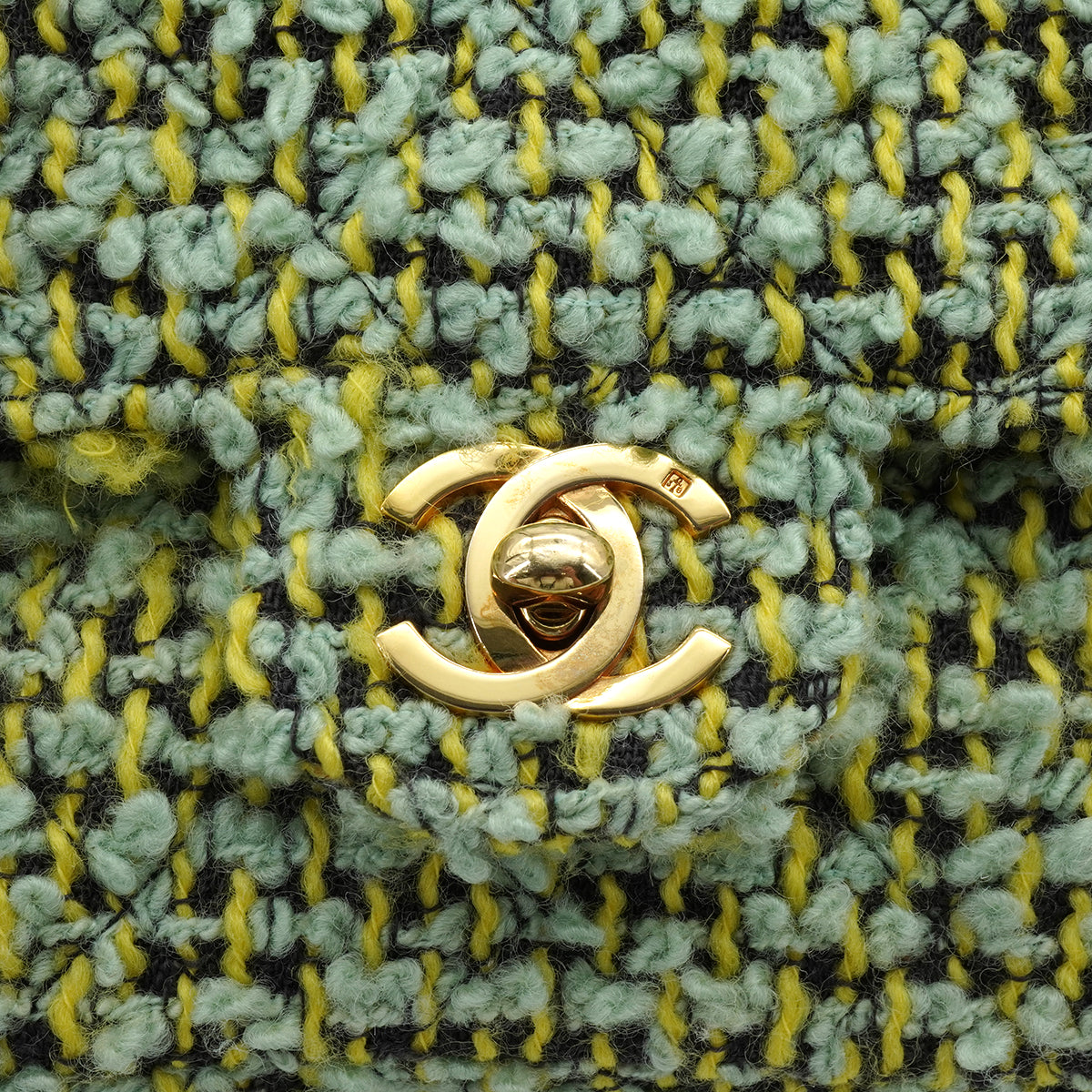 VINTAGE  CHANEL COCOMARK PARENT-CHILD HAND BAG GREEN TWEED GOLD HARDWARE 90344362