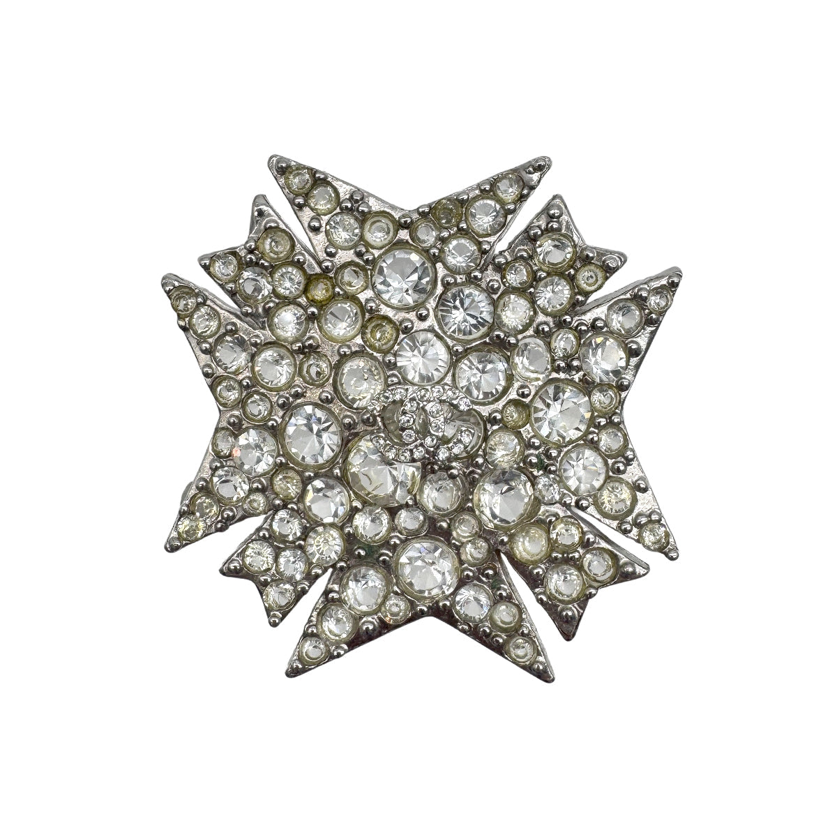CHANEL COCOMARK RHINESTONE BROOCH SILVER ACCESSORY 05C 90328955